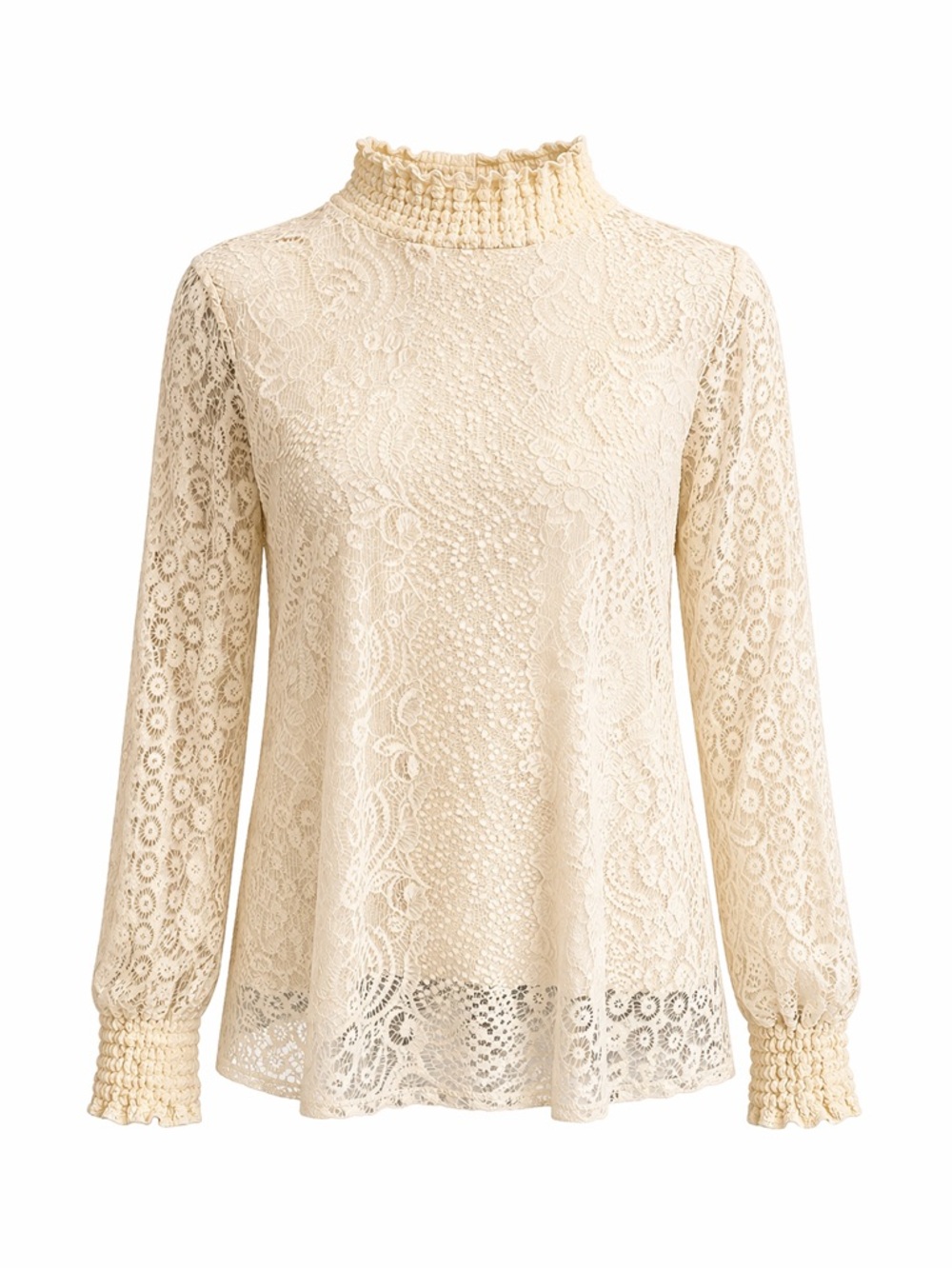 Cable & Gauge Cream Lace Mock Neck Long Sleeve Blouse